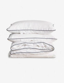 European Flax Piped Linen Duvet Set By Cultiver -MIUBOW Furniture Shop CULTIVER Linen Duvet Set White Navy 800