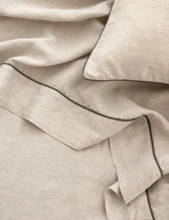 European Flax Piped Linen Flat Sheet By Cultiver -MIUBOW Furniture Shop CULTIVER Piped Linen Flat Sheet Natural Forest