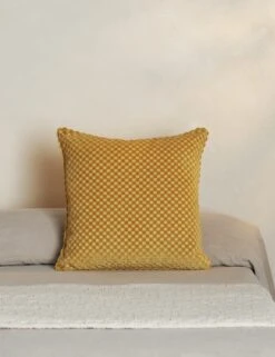 Hi-Lo Checker Velvet Pillow By Sarah Sherman Samuel -MIUBOW Furniture Shop Hi LoCheckerPillow GoldenrodbySarahShermanSamuel A0655790B StudioLifestyle