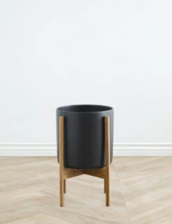 Ceramic Planter Pot + Teak Stand By LBE Design