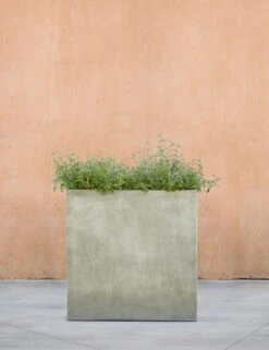 Metro Box Planters By Campania International -MIUBOW Furniture Shop Metro Box Planter Stone Tall by Campania International 00004 front shot with plant