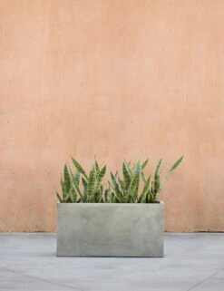 Metro Box Planters By Campania International -MIUBOW Furniture Shop Metro Box Planter Stone by Campania International 00016 front shot with plant