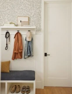 Dainty Leaves Wallpaper By Rylee + Cru -MIUBOW Furniture Shop RMK12199R MudRoomVignette2 DaintyLeaves SITECROP