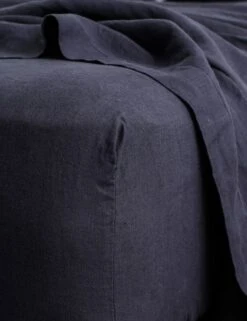 European Flax Linen Fitted Sheet By Cultiver -MIUBOW Furniture Shop cultiver linen bedding navy fitted sheet 1