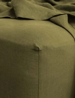 European Flax Linen Fitted Sheet By Cultiver -MIUBOW Furniture Shop cultiver linen bedding olive fitted sheet 1 V2